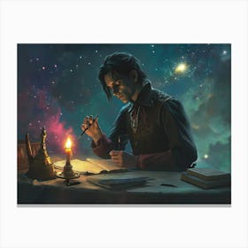 Poet Under Galaxy Moonlight Canvas Print