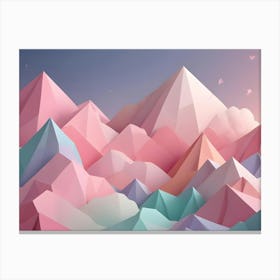 A Colorful, Low Poly Mountain Range With A Sunset Sky And Flying Paper Airplanes, Creating A Whimsical And Dreamy Atmosphere Canvas Print