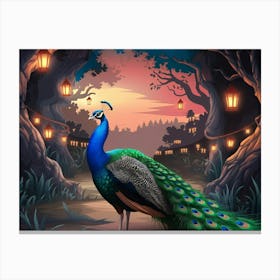 Peacock In The Forest Canvas Print