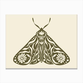 Folk Art Moth 03 - Woodland Green Canvas Print