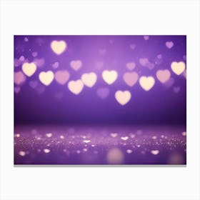 A Sparkling, Romantic Background Featuring A Purple Gradient With Scattered Heart Shaped Bokeh Lights Canvas Print