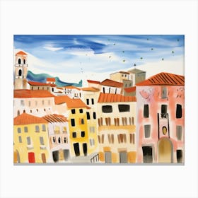 Piacenza Italy Cute Watercolour Illustration 2 Canvas Print