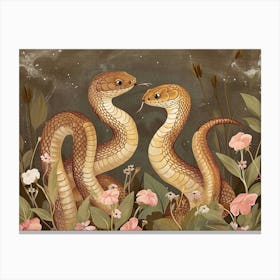 Floral Animal Illustration Cobra 2 Canvas Print
