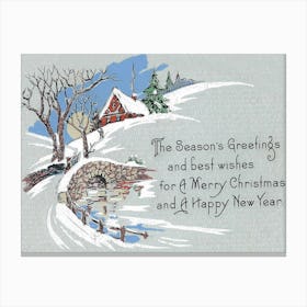 Seasons Greeting For Merry Christmas And A Happy New Year, Vintage Holiday Poster Canvas Print