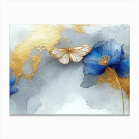 Gold And Blue Flowers Canvas Print