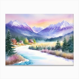 Winter's Embrace: A Mountain View Canvas Print