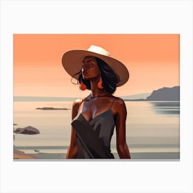 Illustration of an African American woman at the beach 45 Canvas Print