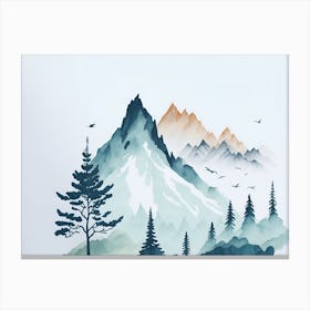 Mountain And Forest In Minimalist Watercolor Horizontal Composition 351 Canvas Print