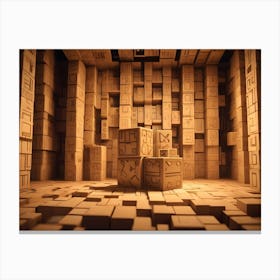 A 3d Image Of A Room Made Entirely Of Beige Blocks, With A Few Larger Blocks In The Center Canvas Print