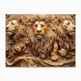 Majestic 3d Relief Artwork Of Prowling Lions Intricate Golden Details Rich Textures Dramatic Lighting Regal 1 Canvas Print