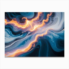 Abstract Image Of Swirling, Fluid Colors In Shades Of Blue, White, And Orange, Resembling A Cosmic Nebula Or A Galaxy Canvas Print