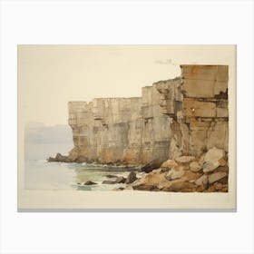 Vintage Ocean Cliff Sketch Canvas Print