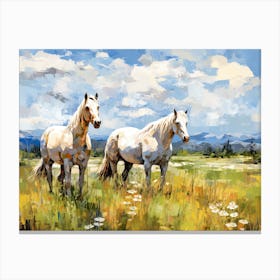 Horses Painting In Big Sky Montana, Usa, Landscape 2 Canvas Print