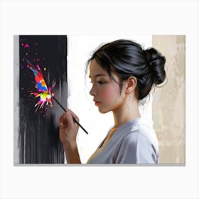 Asian Girl Painting Canvas Print