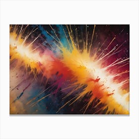 Abstract Background With Colorful Paint Splatters And Streaks Against A Dark Background Canvas Print