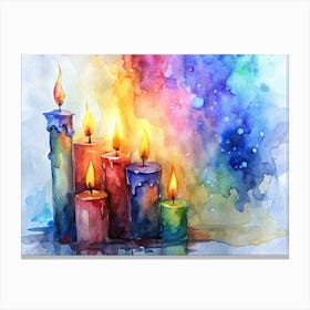 Watercolor Painting Of Colorful Candles Canvas Print