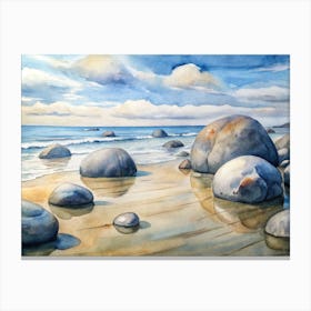 A Depiction Of The Moeraki Boulders Perfectly Rou Canvas Print