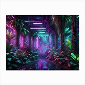 Futuristic neon cyberpunk jungle 6 Canvas Print