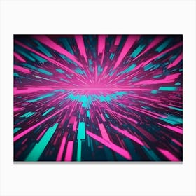 Abstract Background With Pink And Teal Lights Radiating Outward From A Central Point, Creating A Sense Of Speed And Energy Canvas Print