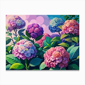 Colorful Hydrangea Flowers In A Garden Canvas Print