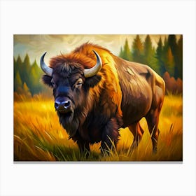 Bison Standing In A Meadow Canvas Print