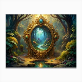 Golden Mirror In A Magical Forest Canvas Print