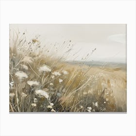White Wildflowers & Cornfield Canvas Print