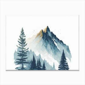 Mountain And Forest In Minimalist Watercolor Horizontal Composition 88 Canvas Print