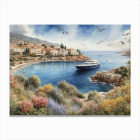 Oil Painting of Mediterranean Harbor Canvas Print