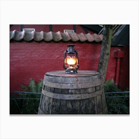 Lantern On A Barrel Canvas Print