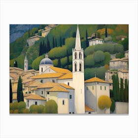 Town In Italy Watercolor Painting Canvas Print