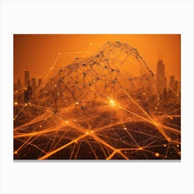 An Abstract Image Of A Cityscape With A Glowing Orange Network Of Lines Connecting The Buildings, Representing Technology, Connectivity, And The Digital World 1 Canvas Print