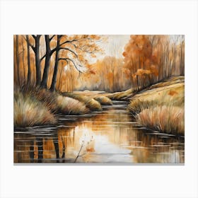 Autumn Pond Landscape Painting (79) Canvas Print