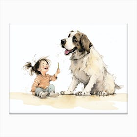 Little Girl And St. Bernard Canvas Print