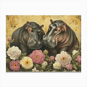 Floral Animal Illustration Hippopotamus 2 Canvas Print