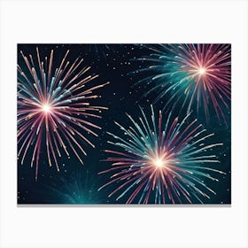 Colorful Fireworks Exploding Against A Dark Blue Night Sky With Scattered Stars, Creating A Festive And Magical Background Canvas Print