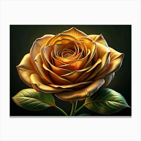 Single Golden Rose On A Black Background Canvas Print