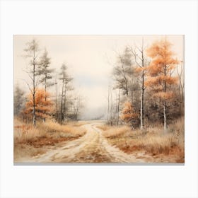 A Painting Of Country Road Through Woods In Autumn 35 Canvas Print