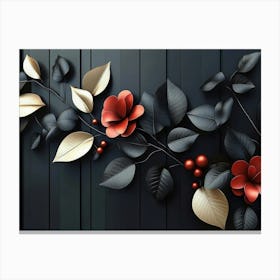 An Elegant 3d Floral Art Featuring a Bunch of Leaves and Flowers Canvas Print