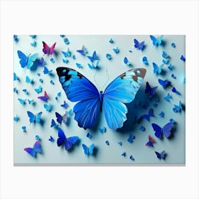 3d Modern Art With Blue Butterfly 3 Canvas Print