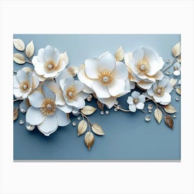 3d Artwork Illustration White Background With Golden Jewelry And Flower Painting Canvas Print