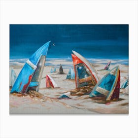 Sailboats On The Beach, Old Boats on the Shore Canvas Print