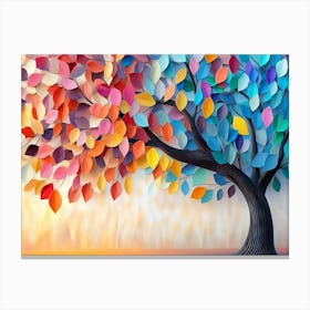 Colorful Tree With Leaves On Hanging Branches Of Blue, White And Golden Illustration Background 1 Canvas Print