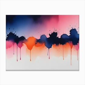 Abstract Watercolor Splashes In Pink, Orange, And Blue Canvas Print