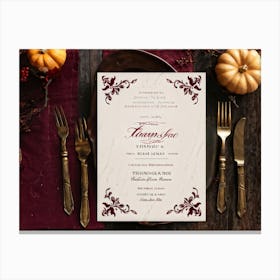 Antique Thanksgiving Invitation Embracing Baroque Flair Centered Marbled Design Hence Its Vintage C (2) Canvas Print