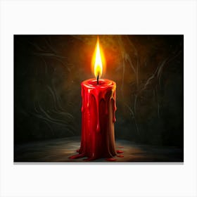 Red Candle With Melted Wax Canvas Print