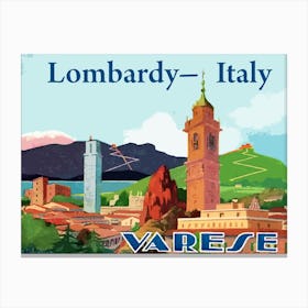 Lombardy, Italy, Vintage Travel Poster Canvas Print