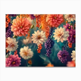 Artistic and Bright 3d Illustration Background of Hanging Flower Branches with Vivid Colors Canvas Print