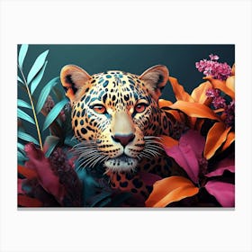 Tropical Trees and Safari Leopard Animal Design Canvas Print