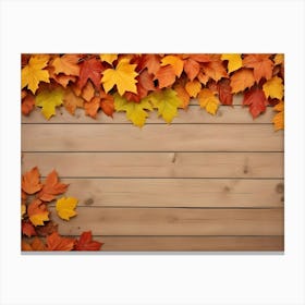 Autumn Leaves On Wooden Background Canvas Print